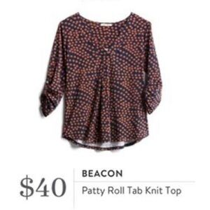 Stitch Fix Beacon Patty Roll Tab Top in Navy Dot, New With Tags